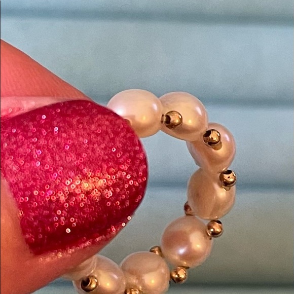 Genuine Honora White Button Pearl Stretch Ring - Picture 5 of 10